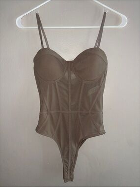 PRICELESS - Sheer Contour Bodysuit in Taupe